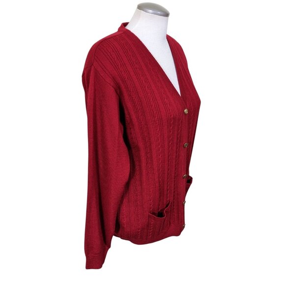 Vintage Tabi International Womens Wool Sweater Cardigan Size L Red Gold Buttons - Picture 3 of 8